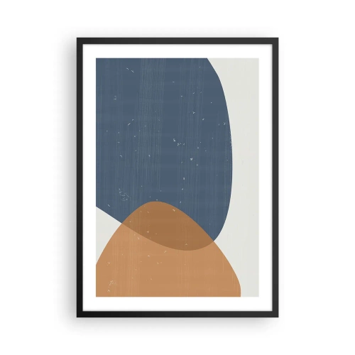 Plakat w czarnej ramie - Geometria w odcieniach niebieskiego i beżu - 50x70cm - Owale i wpływy - Nowoczesna dekoracja ścienna do salonu i sypialni ARTTOR
