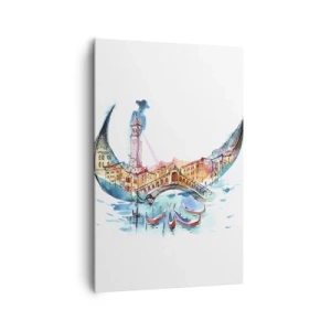 Obraz na płótnie - Akwarelowa kompozycja Wenecji w kształcie gondoli - 80x120cm - Płyniemy przez miasto - Nowoczesna dekoracja ścienna do salonu i sypialni ARTTOR