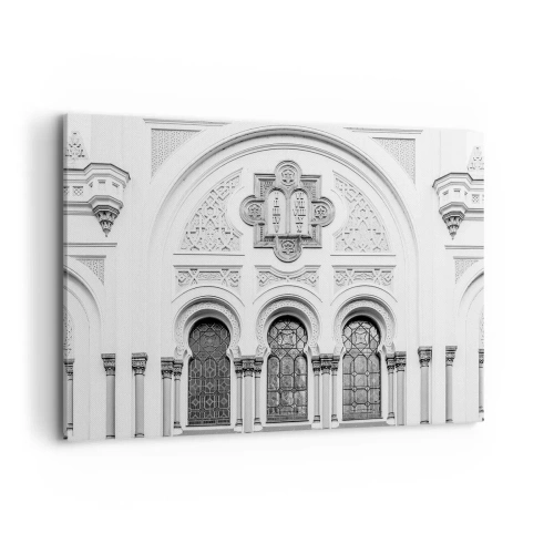 Obraz na płótnie - Architektoniczne detale fasady w monochromatycznym stylu - 100x70cm - Na pograniczu kultur - Nowoczesna dekoracja ścienna do salonu, kuchni i sypialni ARTTOR