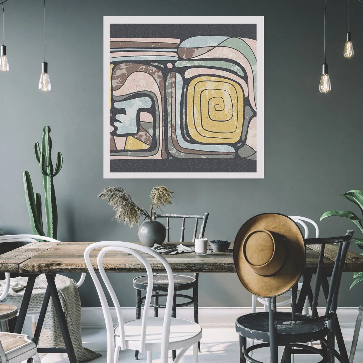 Plakat - Abstrakcja w duchu prekolumbijskim - 60x60 cm