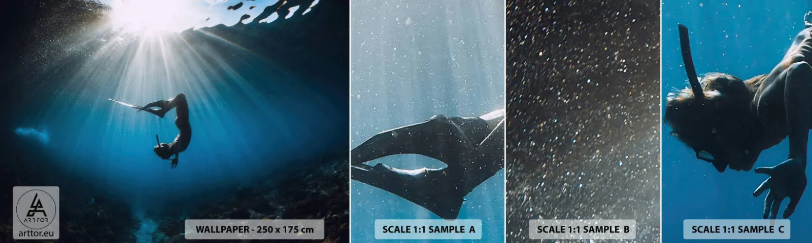 Fototapeta Próbka Standard Eco - Podwodny taniec - Podwodna Jaskinia, Promienie Słońca, Nurkowanie - 100x30 cm
