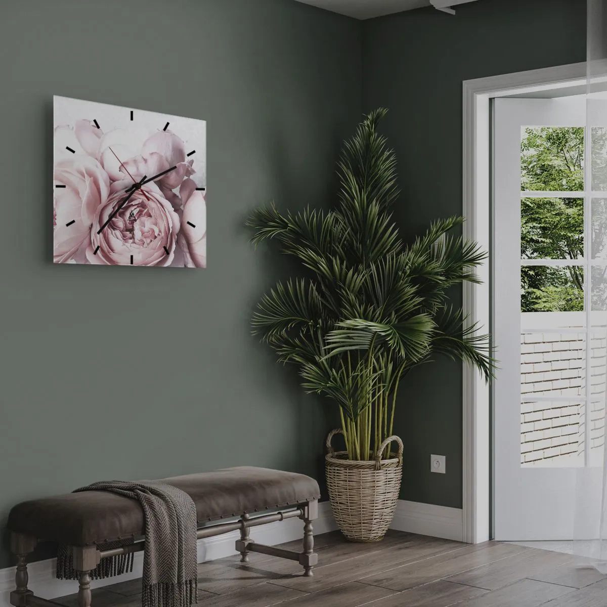 Zegar ścienny - Różowe piwonie w delikatnym świetle na jasnym tle - 30x30cm - Dla romantyków - Nowoczesna dekoracja ścienna do salonu i sypialni ARTTOR