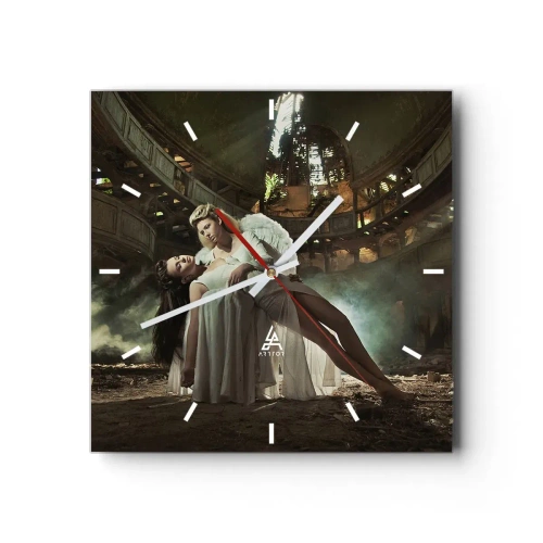 Zegar ścienny - Dwie postacie w ruinach z grą światła - 30x30cm - Duch starego teatru - Nowoczesna dekoracja ścienna do salonu i sypialni ARTTOR