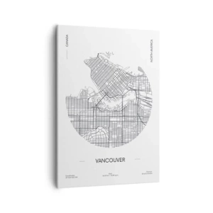 Obraz na płótnie - Minimalistyczna mapa Vancouver w czarnych liniach na białym tle - 50x70cm - Anatomia Vancouver - Nowoczesna dekoracja ścienna do salonu, kuchni i sypialni ARTTOR