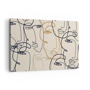 Obraz na płótnie - Minimalistyczne twarze w stylu line art na jasnym tle - 120x80cm - Portret zwielokrotniony - Nowoczesna dekoracja ścienna do salonu, kuchni i sypialni ARTTOR