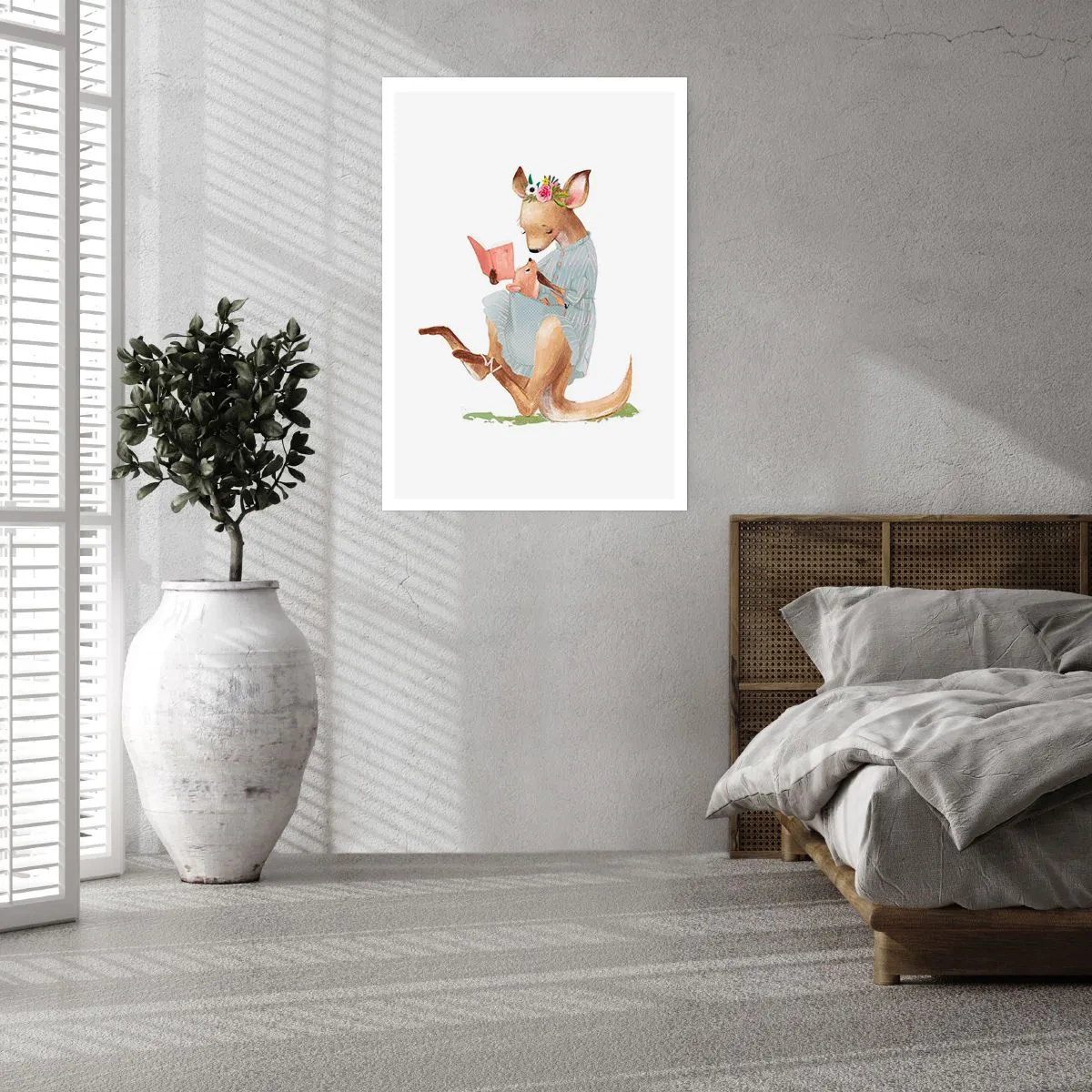 Plakat - Kangur czytający książkę z dzieckiem w artystycznym stylu - 50x70cm - Poczytaj mi, mamo - Nowoczesna dekoracja ścienna do salonu, kuchni i sypialni ARTTOR