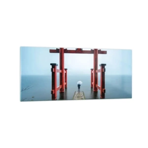 Obraz na szkle - Brama torii nad spokojnym jeziorem w Japonii - 120x50cm - Japońska zaduma - Nowoczesna dekoracja ścienna do salonu i sypialni ARTTOR