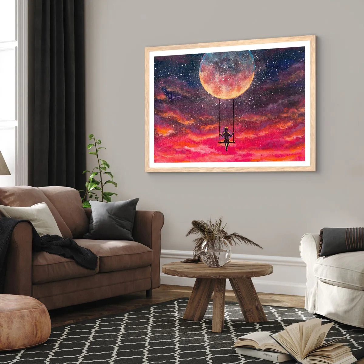 Plakat w ramie jasny dąb - Bujać w obłokach - 100x70 cm