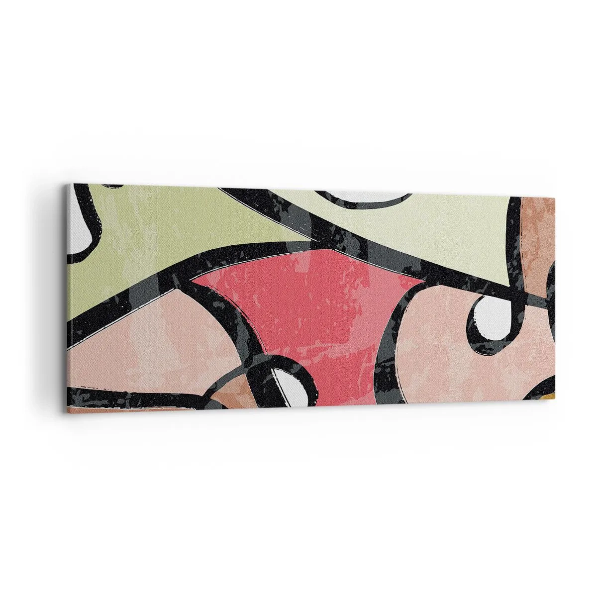 Obraz na płótnie - Kolorowe abstrakcyjne kształty z czarnymi liniami - 120x50cm - Piruety wśród barw - Nowoczesna dekoracja ścienna do salonu i sypialni ARTTOR