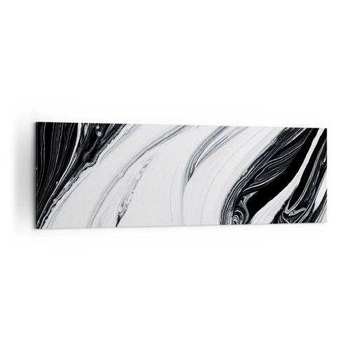 Obraz na płótnie - Czarno-biała abstrakcja z dynamicznymi liniami i wirami - 160x50cm - Połączenie przeciwieństw - Nowoczesna dekoracja ścienna do salonu i sypialni ARTTOR