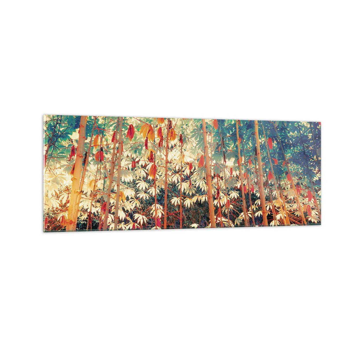 Obraz na szkle - Kolorowy las bambusowy z intensywnymi barwami - 140x50cm - Tajemne życie liści - Nowoczesna dekoracja ścienna do salonu i sypialni ARTTOR