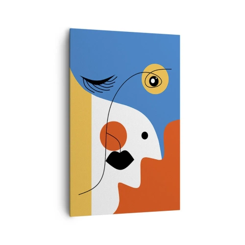 Obraz na płótnie - Kolorowa abstrakcyjna twarz w stylu kubistycznym o wyrazistych kształtach - 80x120cm - Portret zdekonstruowany - Nowoczesna dekoracja ścienna do salonu i sypialni ARTTOR