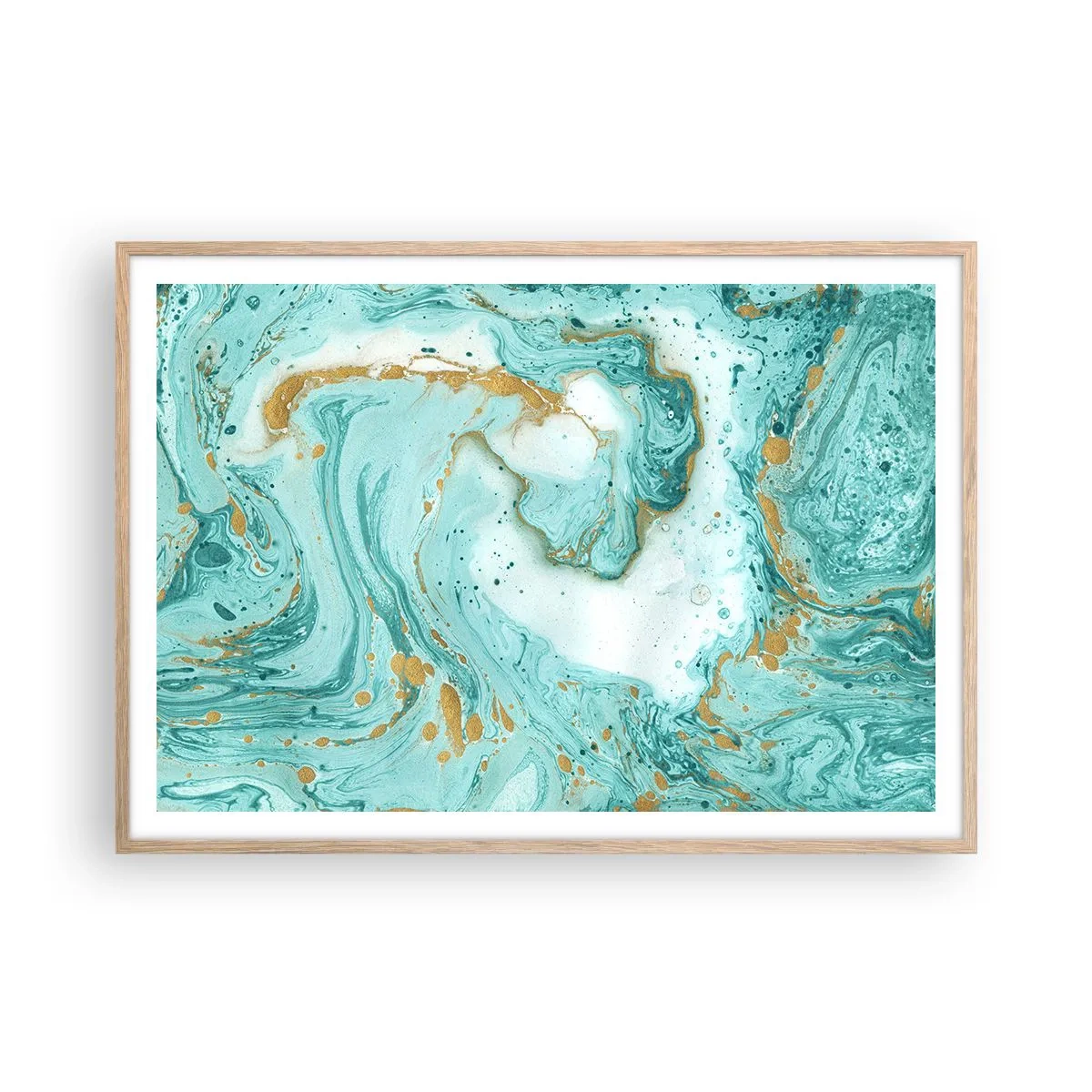 Plakat w ramie jasny dąb - Pod wielką falą z epoki Edo - 100x70 cm