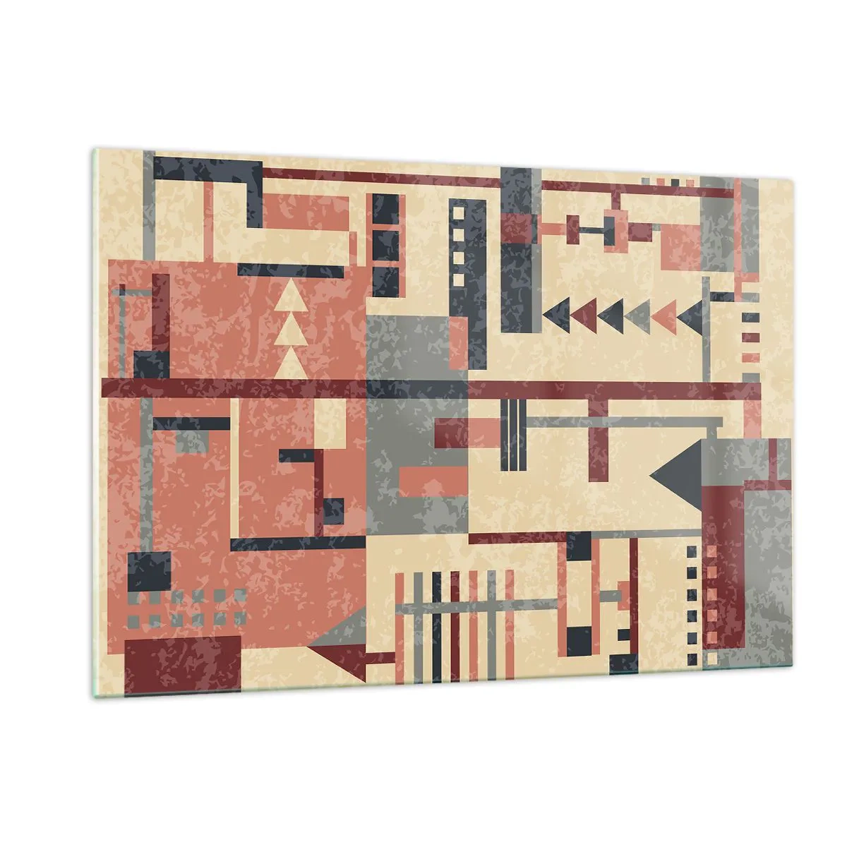 Obraz na szkle - Abstrakcyjny wzór geometryczny w beżowych i czerwonych odcieniach - 120x80cm - Kombinacja pionów i poziomów - Nowoczesna dekoracja ścienna do salonu, kuchni i sypialni ARTTOR