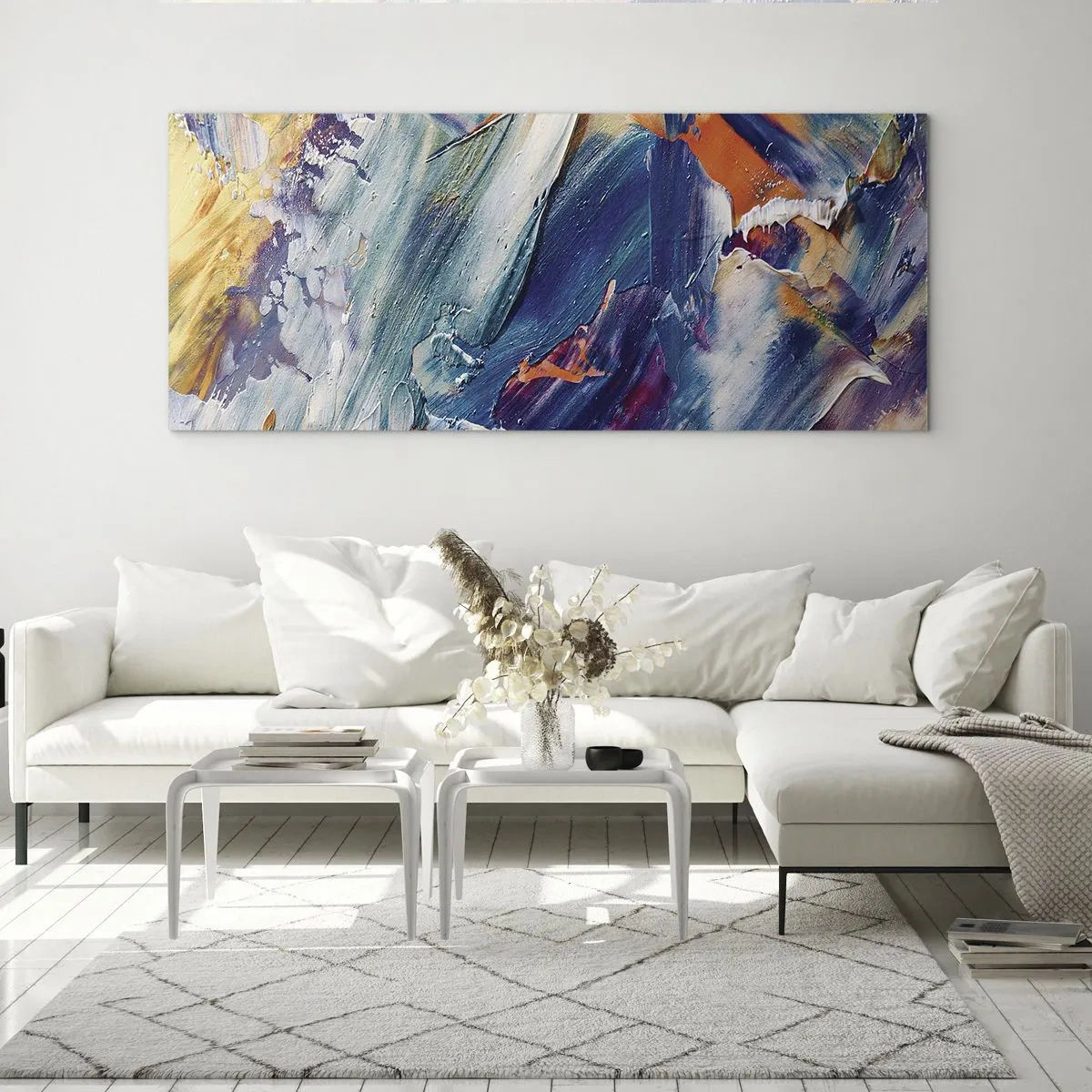 Obraz na szkle - Kolorowa abstrakcja z fakturą farby akrylowej - 140x50cm - Zamęt koloru - Nowoczesna dekoracja ścienna do salonu i sypialni ARTTOR