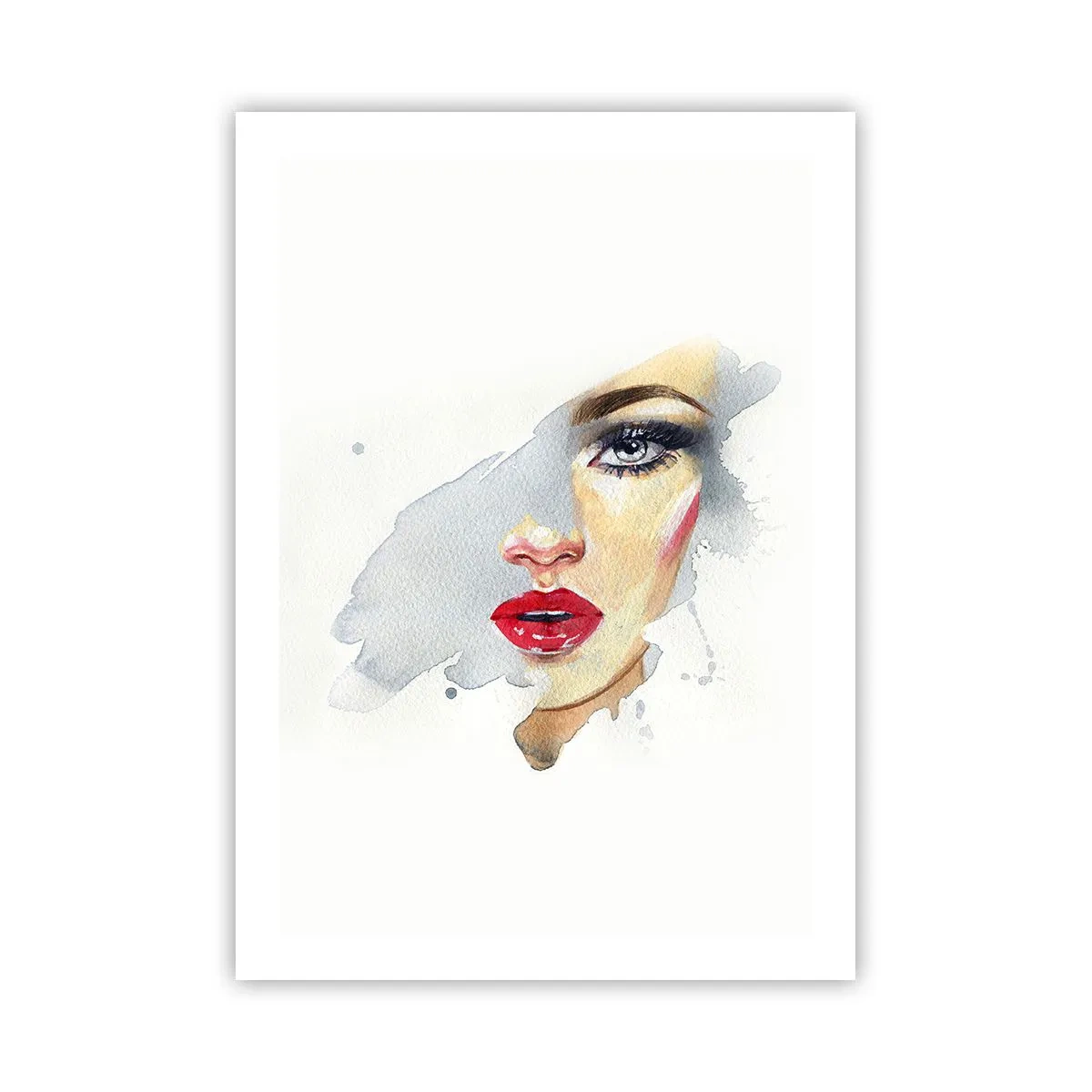 Plakat - Akwarelowy portret kobiety z czerwonymi ustami - 50x70cm - Odbicie w kropli wody - Nowoczesna dekoracja ścienna do salonu, kuchni i sypialni ARTTOR