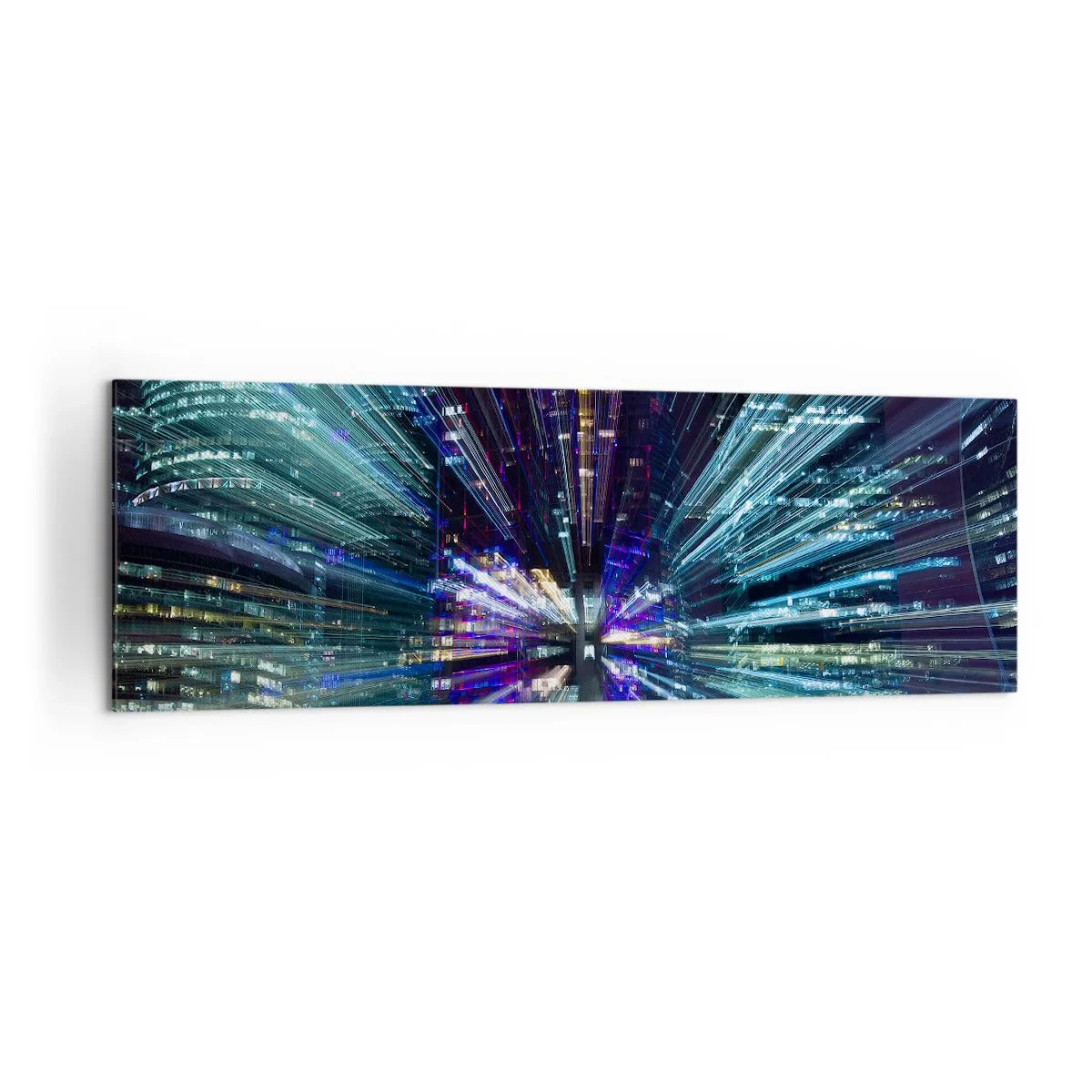 Obraz na płótnie - Dynamiczny widok miasta nocą z efektem świetlnym - 160x50cm - Przejście w nadprzestrzeń - Nowoczesna dekoracja ścienna do salonu i sypialni ARTTOR