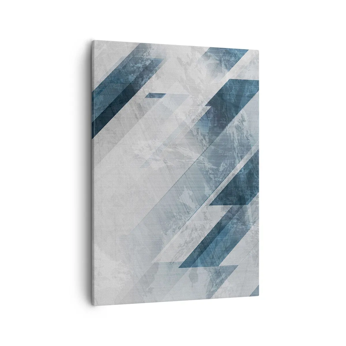 Obraz na płótnie - Geometryczna kompozycja przestrzenna w odcieniach szarości i niebieskiego - 50x70cm - Kompozycja przestrzenna – ruch szarości - Nowoczesna dekoracja ścienna do salonu, kuchni i sypialni ARTTOR