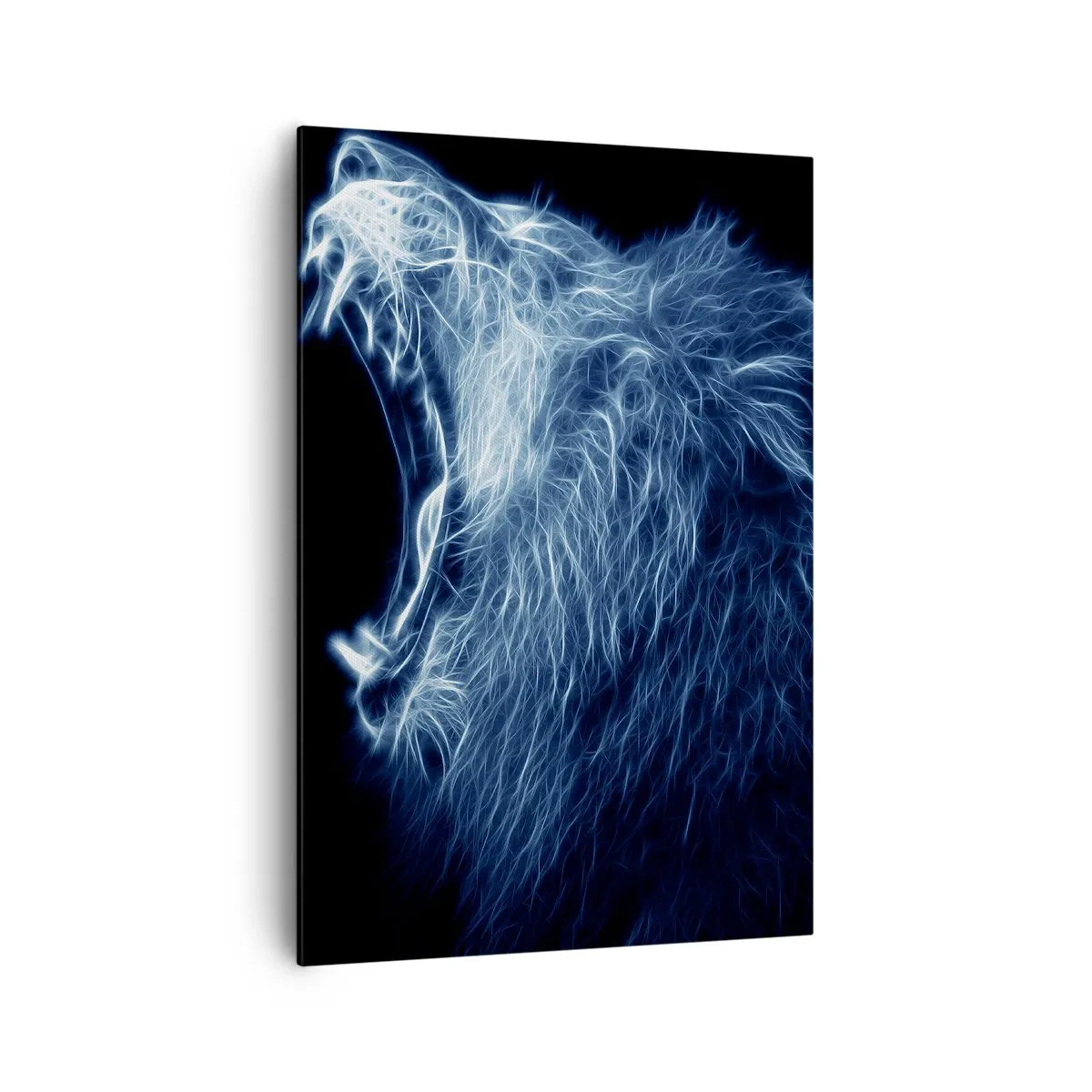 Obraz na płótnie - Efektowne oblicze lwa w neonowym stylu - 70x100cm - Płomienny gniew króla - Nowoczesna dekoracja ścienna do salonu i sypialni ARTTOR