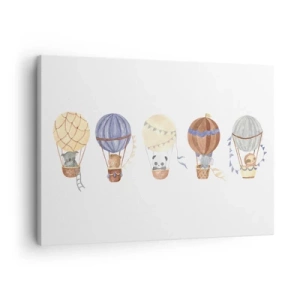 Obraz na płótnie - Urocze zwierzęta w balonach na białym tle - 70x50cm - Przyjaciele w podróży - Nowoczesna dekoracja ścienna do salonu i sypialni ARTTOR