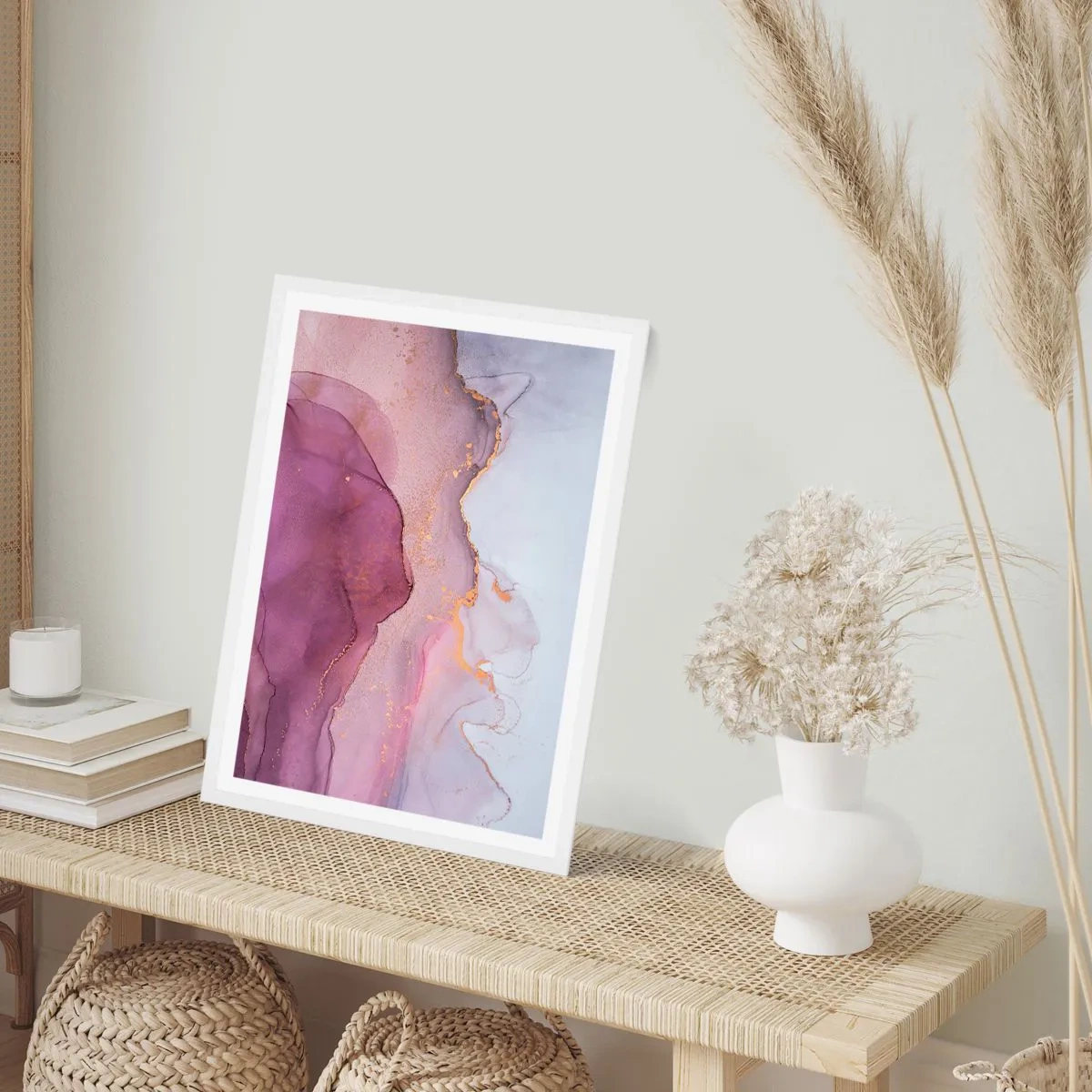Plakat w białej ramie - Fale lila i fioletu - 70x100 cm