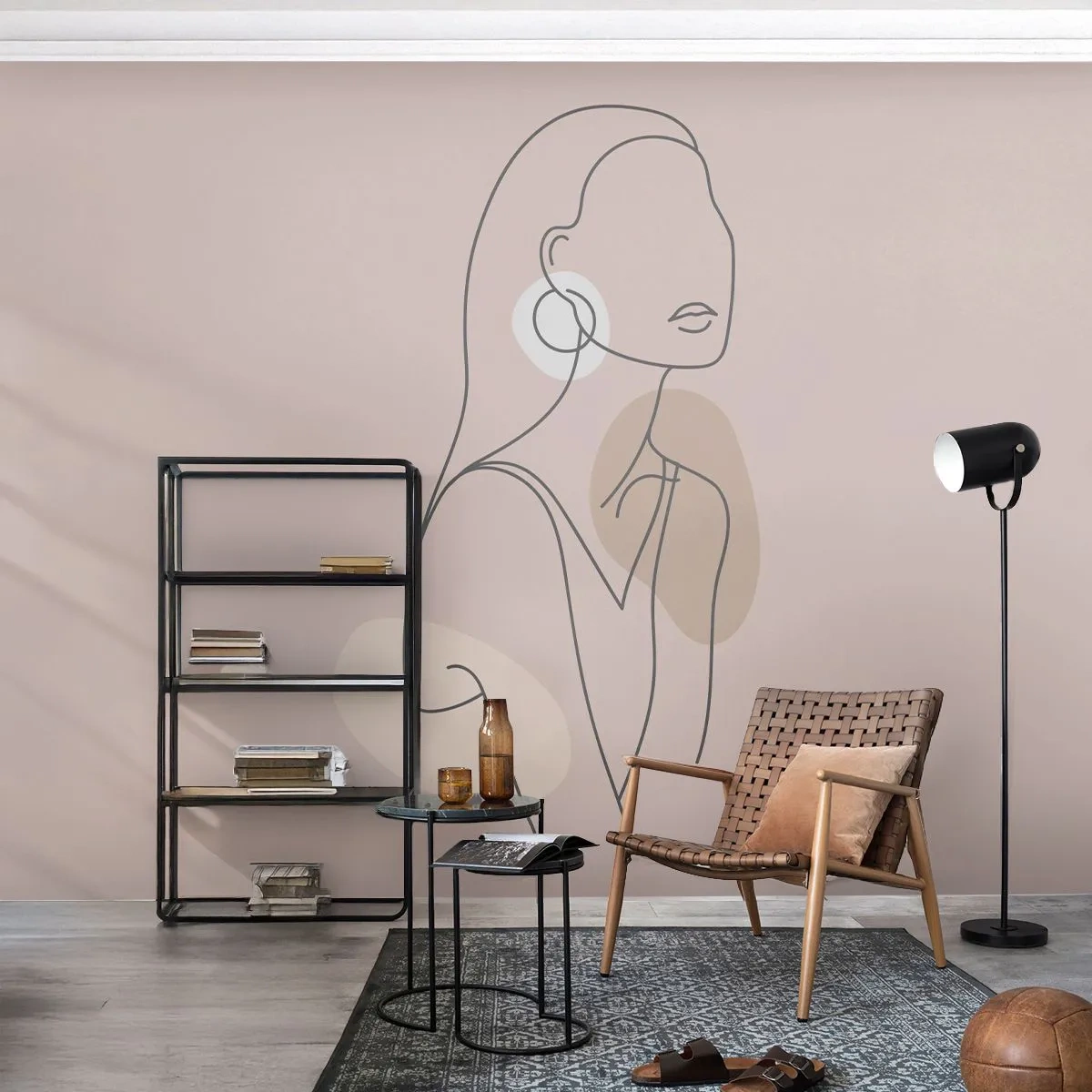Fototapeta Premium Sand - Minimalistyczna kobieca sylwetka w konturowym stylu line art - 100x70cm - Ikona dziewczęcości - Nowoczesna dekoracja ścienna do salonu, kuchni i sypialni ARTTOR