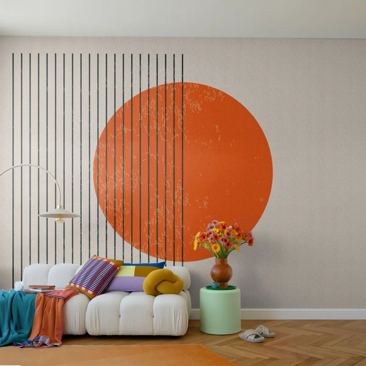Fototapeta Premium Sand - Pomarańczowe słońce w minimalistycznym stylu - 100x70cm - Zawsze słońce - Nowoczesna dekoracja ścienna do salonu, kuchni i sypialni ARTTOR