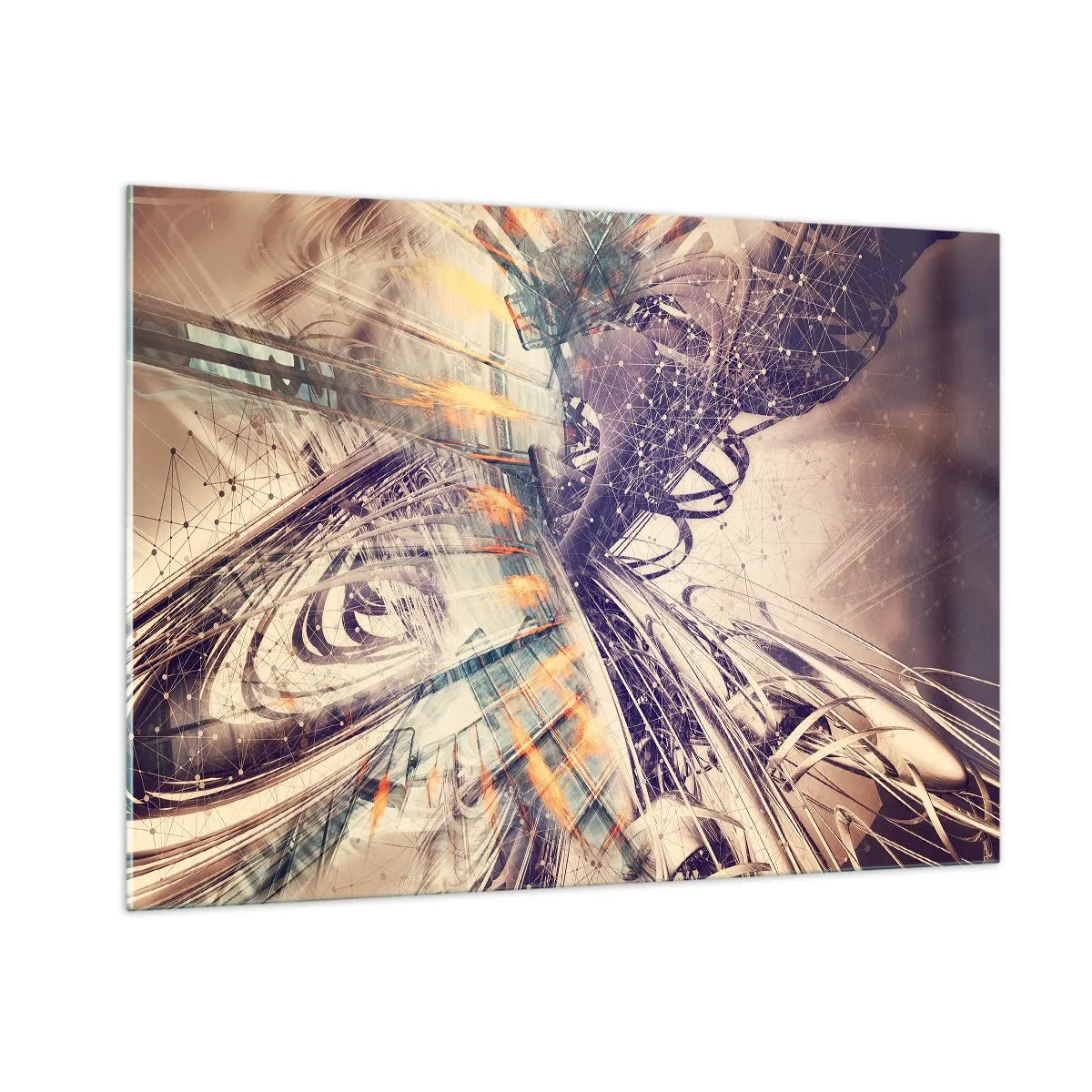 Obraz na szkle - Abstrakcyjna kompozycja z dynamicznymi liniami i kolorami - 100x70cm - W wielkim pędzie - Nowoczesna dekoracja ścienna do salonu, kuchni i sypialni ARTTOR