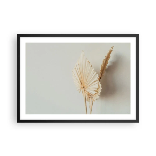 Plakat w czarnej ramie - Suszone liście palmowe w minimalistycznej aranżacji - 70x50cm - Gdy potrzebne ukojenie - Nowoczesna dekoracja ścienna do salonu i sypialni ARTTOR
