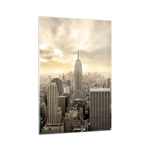 Obraz na szkle - Panorama miasta z widokiem na Empire State Building - 70x100cm - Nowy Jork utkany z szarości - Nowoczesna dekoracja ścienna do salonu i sypialni ARTTOR