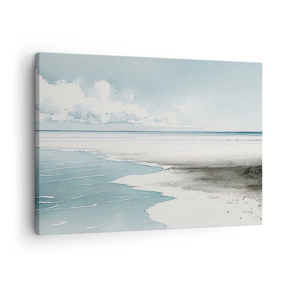 Obraz na płótnie - Spokojne morze i plaża w jasnych odcieniach błękitu - 70x50cm - Łagodny przypływ - Nowoczesna dekoracja ścienna do salonu i sypialni ARTTOR