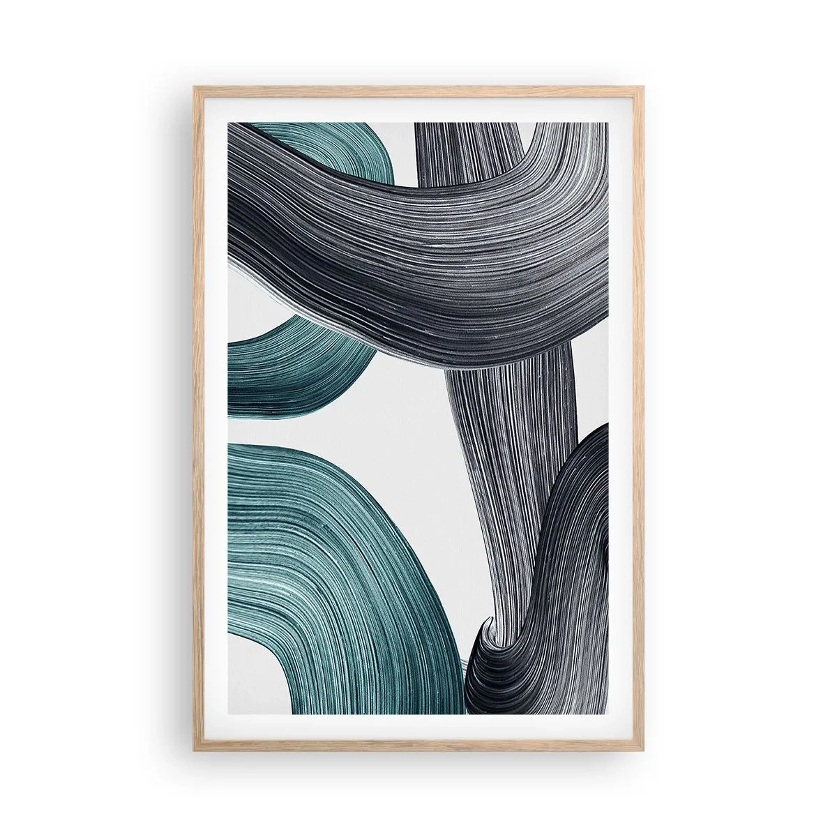 Plakat w ramie jasny dąb - Szmaragdowe i czarne szlaki - 61x91 cm
