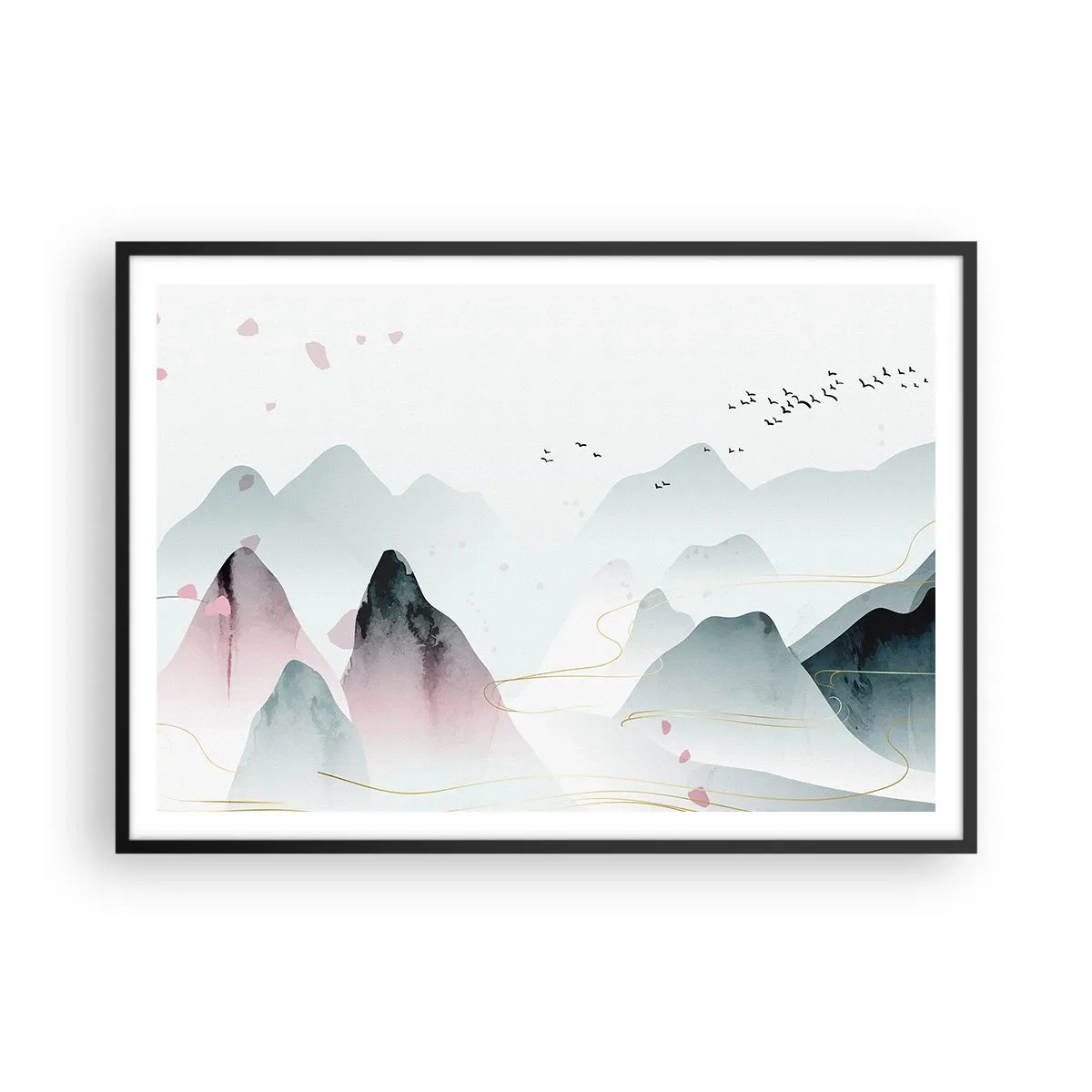 Plakat w czarnej ramie - Abstrakcyjne góry w pastelowych odcieniach - 100x70cm - Ponad szczytami - Nowoczesna dekoracja ścienna do salonu i sypialni ARTTOR