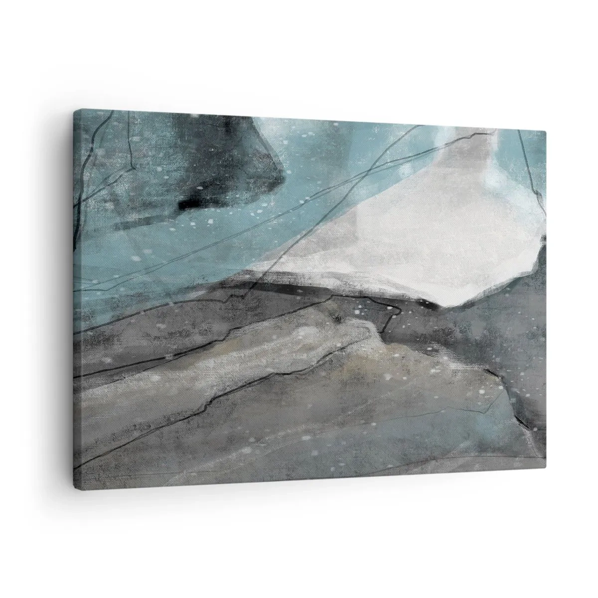 Obraz na płótnie - Abstrakcja: skały i lód - Abstrakcyjna kompozycja w odcieniach szarości i błękitu - 70x50cm