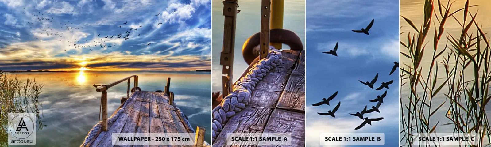 Fototapeta Próbka Samoprzylepna Deluxe Sticker - Wiatr idzie na spoczynek - Krajobraz, Jezioro, Drewniany Pomost - 100x30 cm