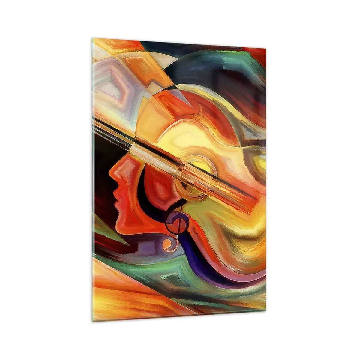Obraz na szkle - Kolorowa abstrakcja inspirowana muzyką i gitarą - 80x120cm - Wszystko gra - Nowoczesna dekoracja ścienna do salonu i sypialni ARTTOR