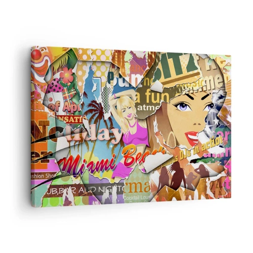 Obraz na płótnie - Kolorowy kolaż z elementami retro i pop-art - 70x50cm - Wakacyjne retrospekcje - Nowoczesna dekoracja ścienna do salonu i sypialni ARTTOR