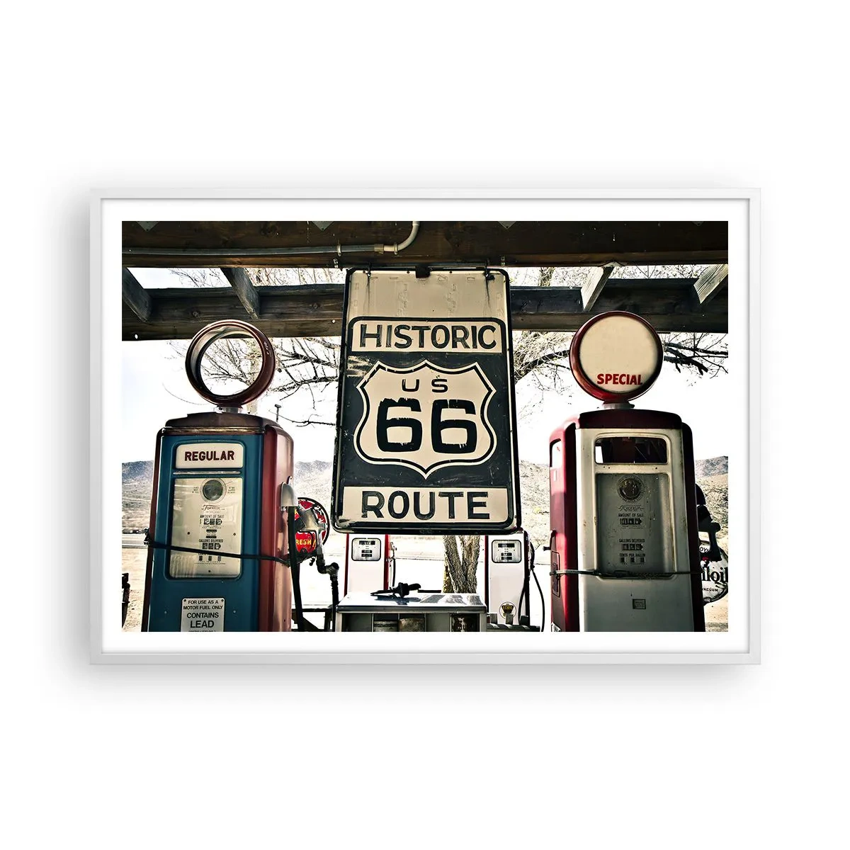 Plakat w białej ramie - Amerykańska retro podróż - 100x70 cm