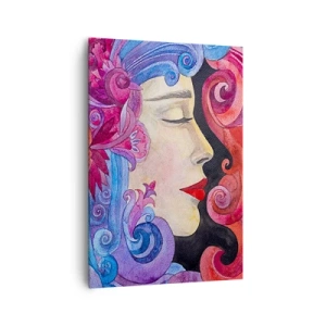 Obraz na płótnie - Kolorowy profil kobiety w artystycznym stylu - 70x100cm - Secesja wciąż żywa - Nowoczesna dekoracja ścienna do salonu i sypialni ARTTOR