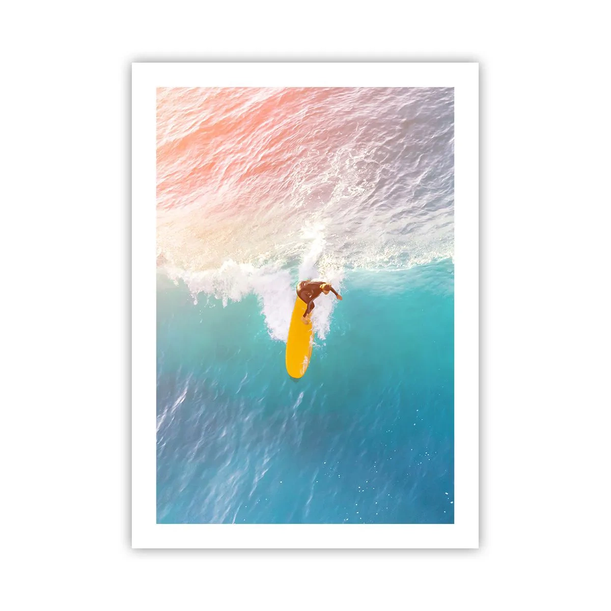 Plakat - Surfer na fali w promieniach zachodzącego słońca - 50x70cm - Oceaniczny jeździec - Nowoczesna dekoracja ścienna do salonu, kuchni i sypialni ARTTOR