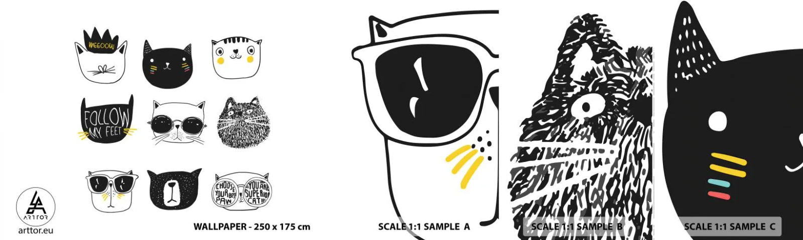 Fototapeta Próbka Samoprzylepna Deluxe Sticker - Każdy inny - Kot, Ilustracja , Grafika - 100x30 cm