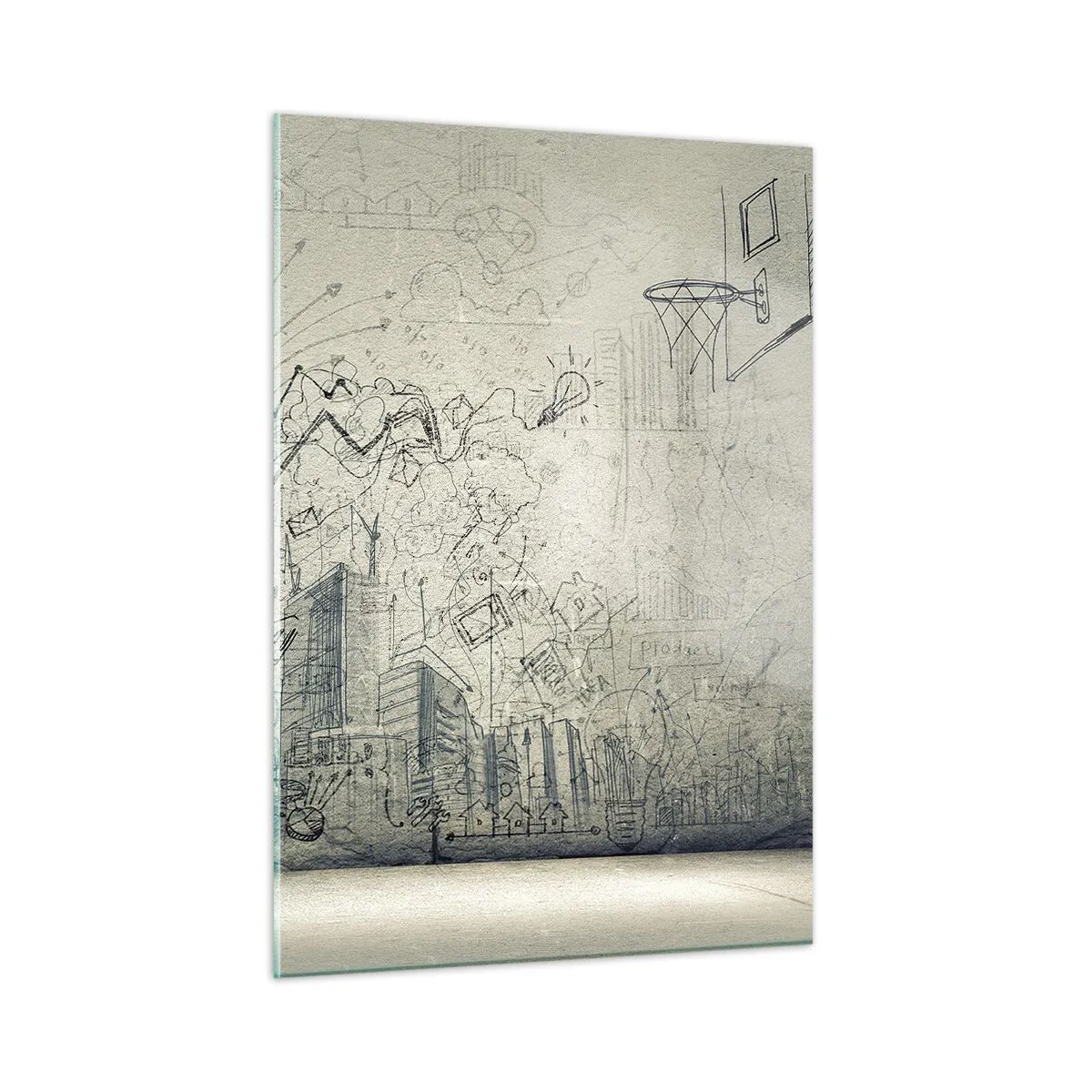 Obraz na szkle - Szkic graficzny z elementami biznesowymi i kreatywnymi - 50x70cm - Moje wspaniałe miejskie życie - Nowoczesna dekoracja ścienna do salonu, kuchni i sypialni ARTTOR