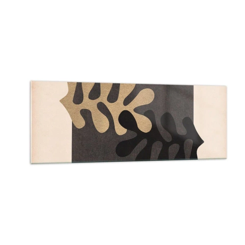 Obraz na szkle - Abstrakcyjne liście w czerni i beżu na prostokątnym tle - 140x50cm - Brak i dopełnienie - Nowoczesna dekoracja ścienna do salonu i sypialni ARTTOR