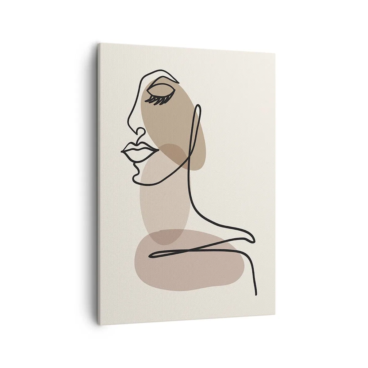 Obraz na płótnie - Minimalistyczny portret kobiety wykonany jedną linią na beżowym tle - 50x70cm - Pewna linia piękna - Nowoczesna dekoracja ścienna do salonu, kuchni i sypialni ARTTOR