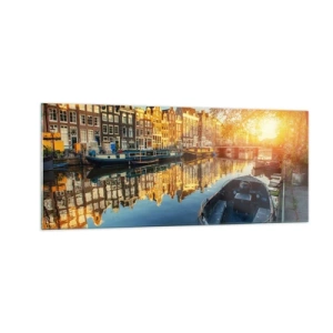 Obraz na szkle - Poranek w Amsterdamie - 100x40 cm