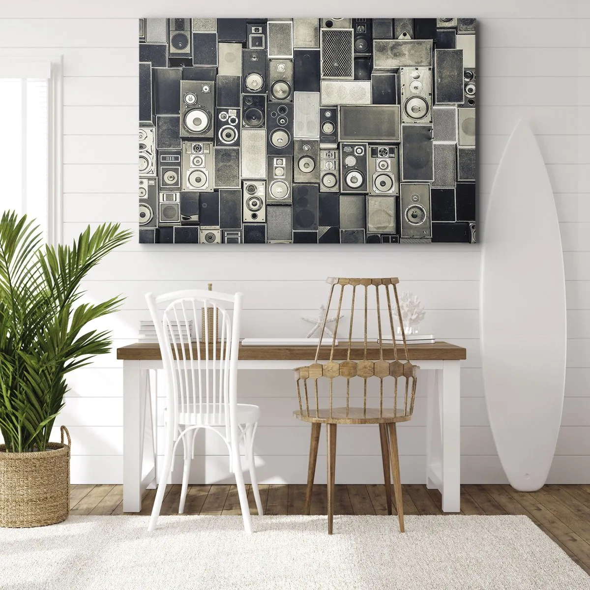 Obraz na płótnie - Kolekcja głośników w stylu retro - 100x70cm - I wszystko gra - Nowoczesna dekoracja ścienna do salonu, kuchni i sypialni ARTTOR