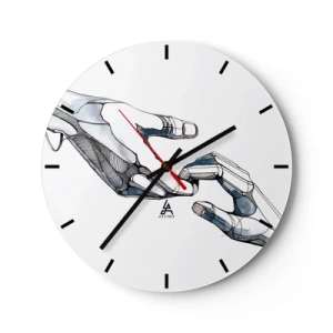 Zegar ścienny - Symboliczne połączenie ludzkiej i robotycznej dłoni - 30x30cm - Dobry gest - Nowoczesna dekoracja ścienna do salonu, kuchni i sypialni ARTTOR