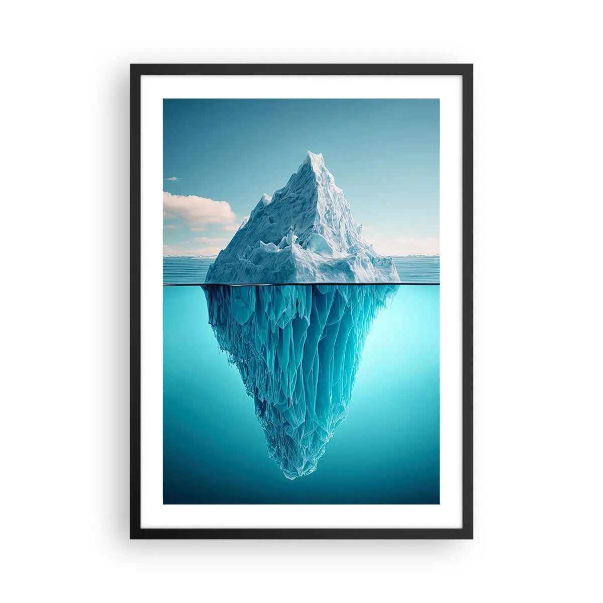 Plakat w czarnej ramie - Góra lodowa z widoczną podwodną częścią - 50x70cm - Królowa lodu - Nowoczesna dekoracja ścienna do salonu i sypialni ARTTOR