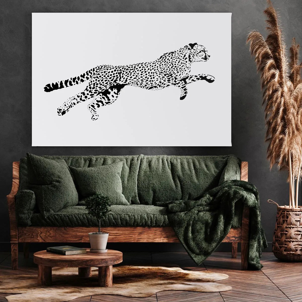 Obraz na płótnie - Minimalistyczna grafika geparda w ruchu - 120x80cm - Najszybszy na Ziemi - Nowoczesna dekoracja ścienna do salonu, kuchni i sypialni ARTTOR