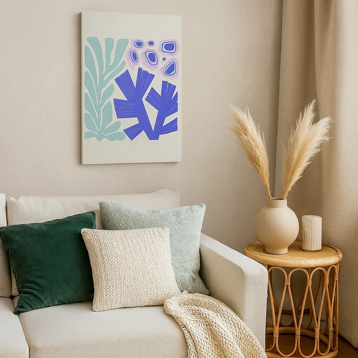 Obraz na płótnie - Abstrakcyjne morskie rośliny w nowoczesnym graficznym stylu - 50x70cm - Podwodny ogród - Nowoczesna dekoracja ścienna do salonu, kuchni i sypialni ARTTOR